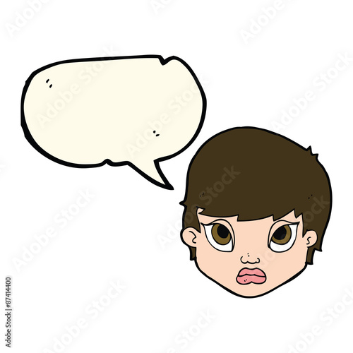 cartoon sulking woman with speech bubble