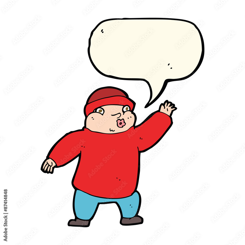 cartoon man in hat waving with speech bubble cartoon man in hat waving with speech bubble
