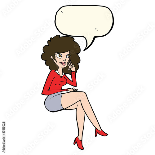 cartoon office woman sitting with speech bubble
