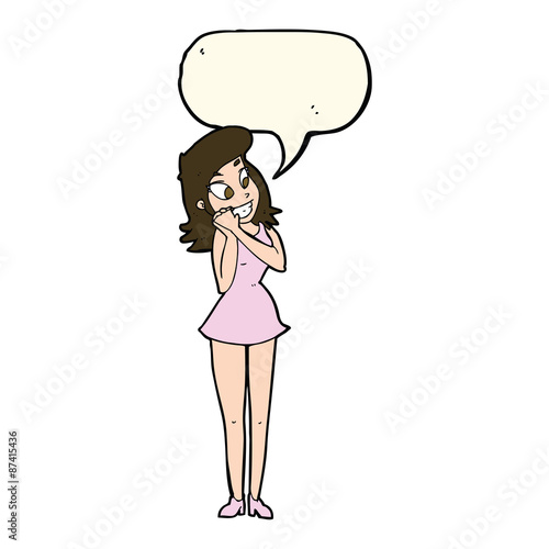 cartoon excited woman with speech bubble