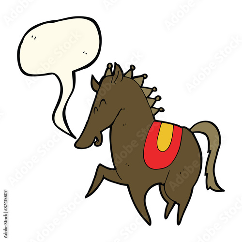 cartoon prancing horse with speech bubble