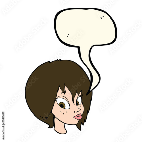 cartoon pretty female face pouting with speech bubble