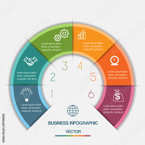 Infographic Color Semicircle on six positions photo