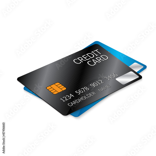 Black and Blue Credit Cards, Two Credit Cards Isolated on White Background. Vector illustration.