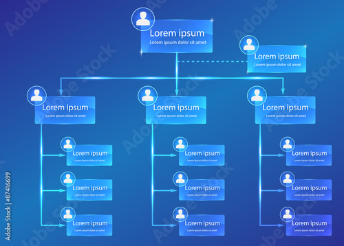 Organizational chart infographic, Business Structure Concept, Business Flowchart Work Process, Blue Abstract Design, Vector Illustration.