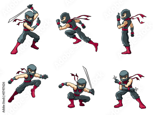 Japanese Ninja in Six Action Poses