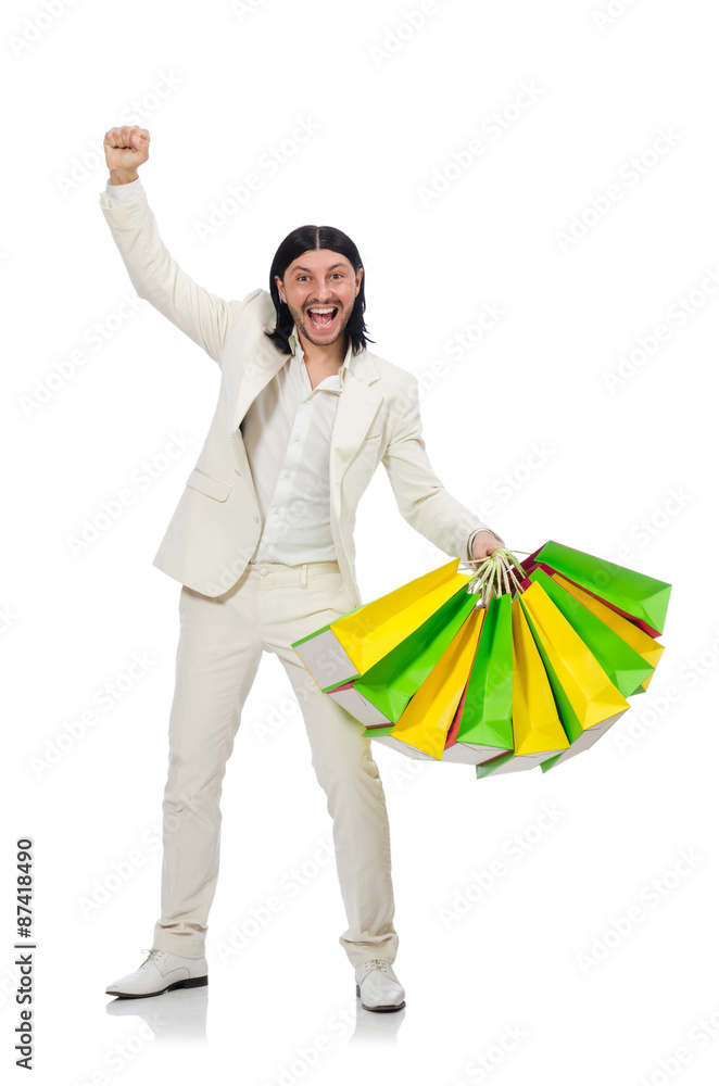 Man with shopping bags isolated on white Man with shopping bags isolated on white