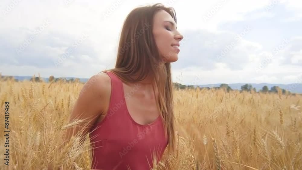 Beautiful Brunette Sitting in a Wheat Field Beautiful Brunette Sitting in a Wheat Field