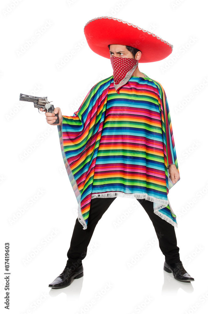 Funny mexican with weapon isolated on white Funny mexican with weapon isolated on white
