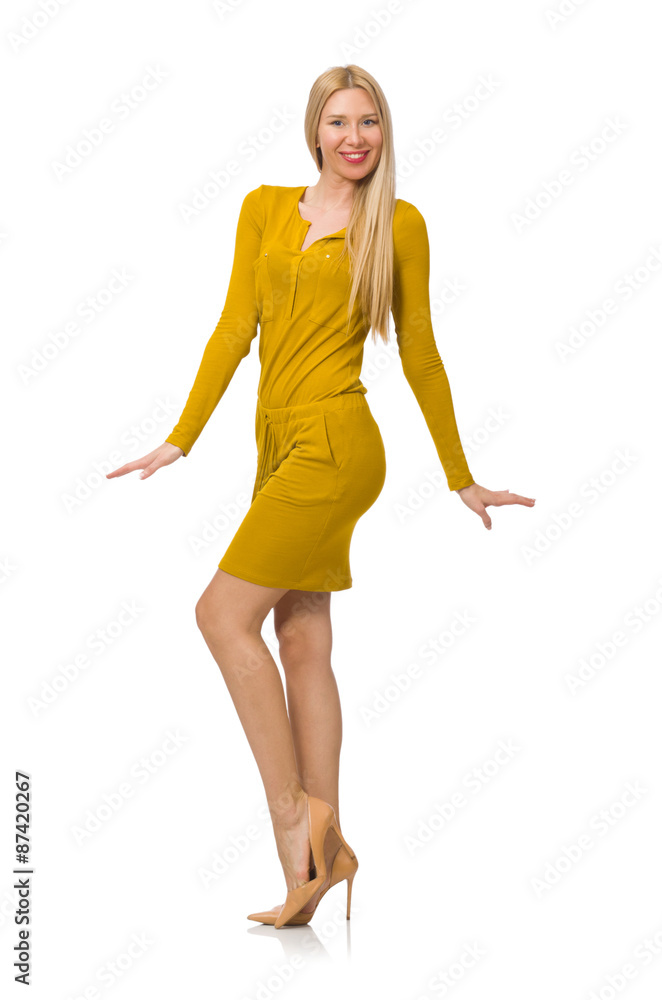 Pretty fair girl in yellow dress isolated on white Pretty fair girl in yellow dress isolated on white