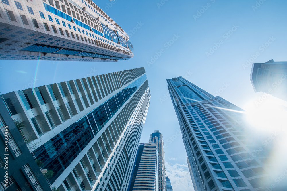 Tall Dubai Marina skyscrapers in UAE