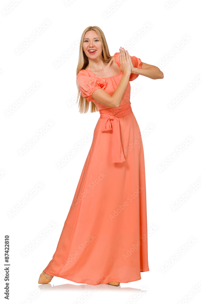Young woman in pink romantic dress isolated on white Young woman in pink romantic dress isolated on white