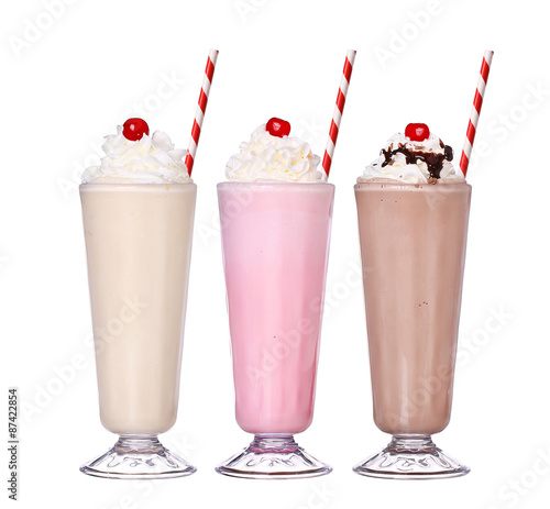 milkshakes chocolate flavor ice cream set collection with cherry