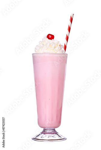 milkshakes strawberry flavor with cherry and whipped cream isola