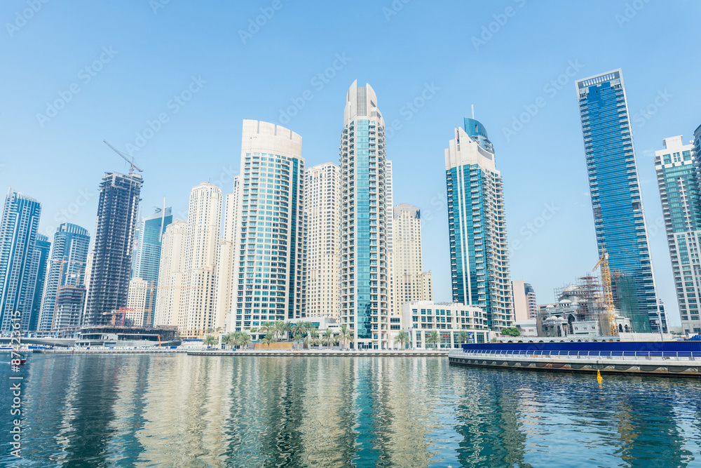 Fototapeta premium Dubai - AUGUST 9, 2014: Dubai Marina district on August 9 in UAE