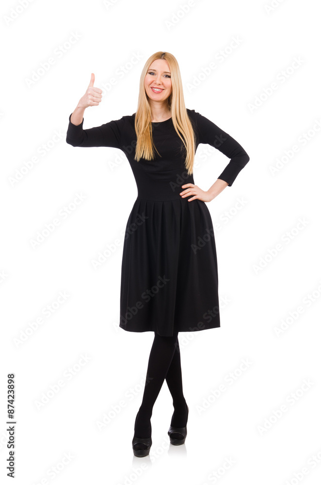 Woman in long black dress isolated on white Woman in long black dress isolated on white