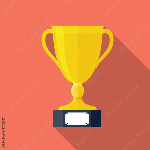 Trophy Cup Flat Icon with Long Shadow