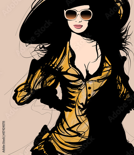 Young pretty woman with hat and sunglasses