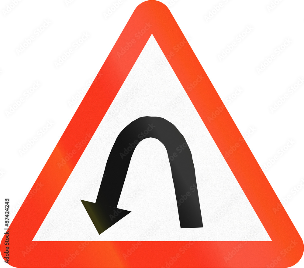 Bangladeshi sign warning about a left hairpin curve Bangladeshi sign warning about a left hairpin curve
