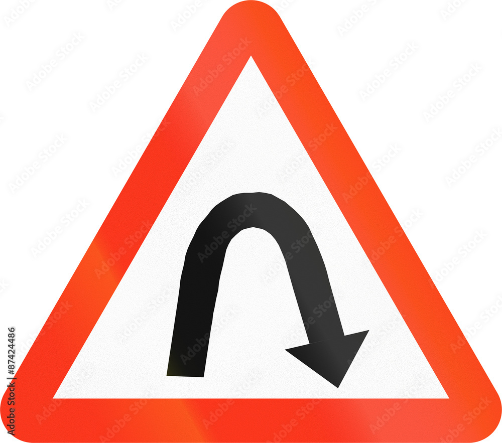 Bangladeshi sign warning about a right hairpin curve Bangladeshi sign warning about a right hairpin curve