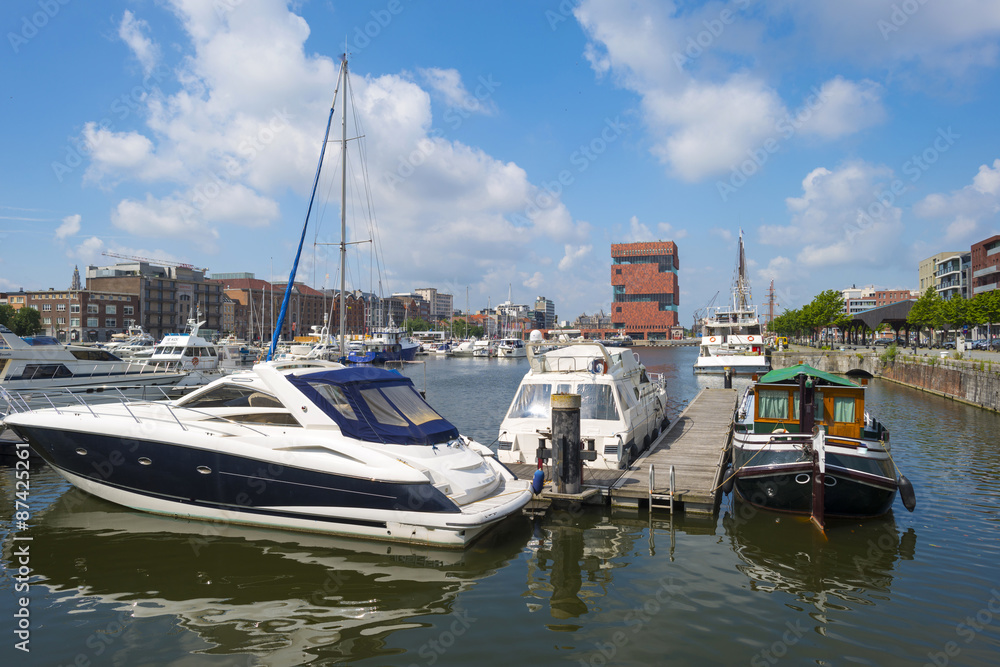 Port of Antwerp in sunlight in summer