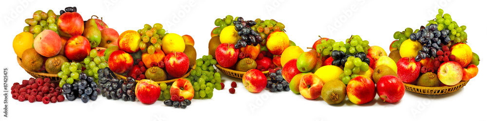 different fruits on a white background closeup different fruits on a white background closeup