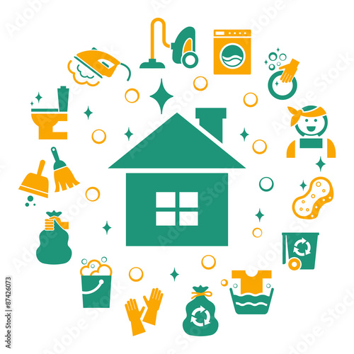 Household cleaning icons set