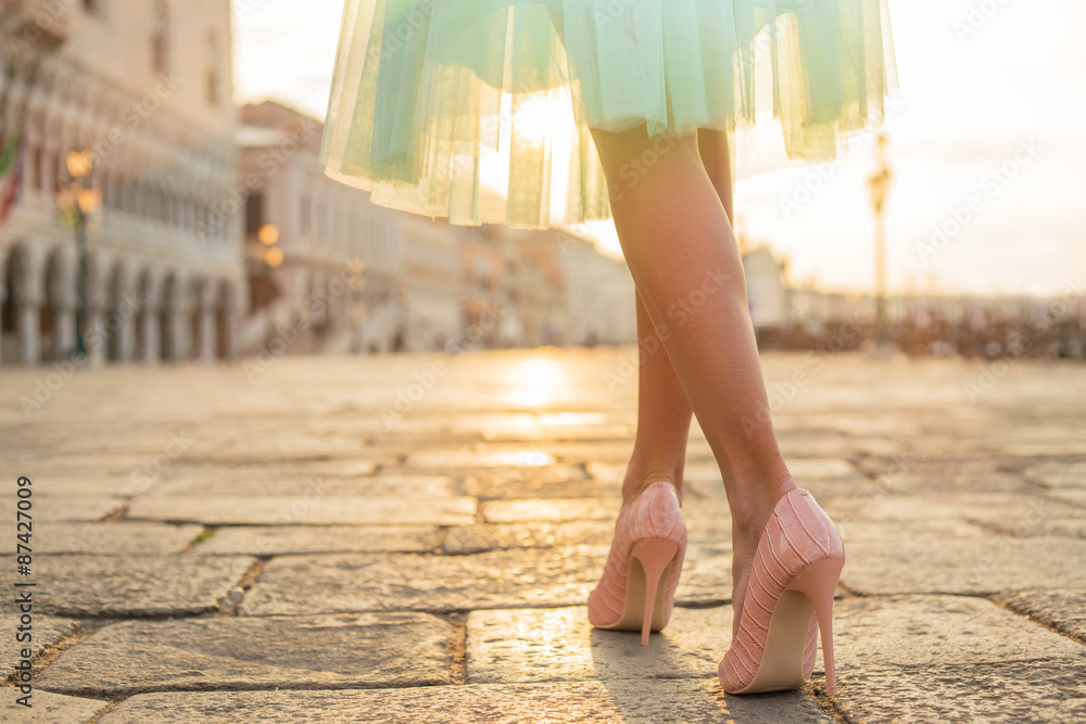 Fashionable woman wearing high heel shoes - obrazy, fototapety, plakaty 