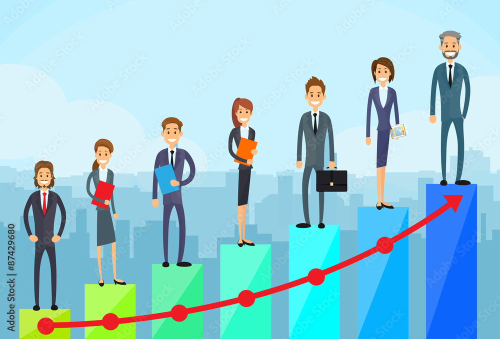 Business People Standing Financial Bar Graph Business People Standing Financial Bar Graph