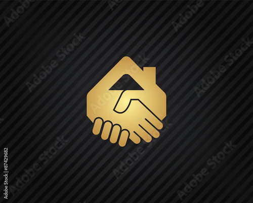 Real Estate House Logo Icon, handshake and house logo design template