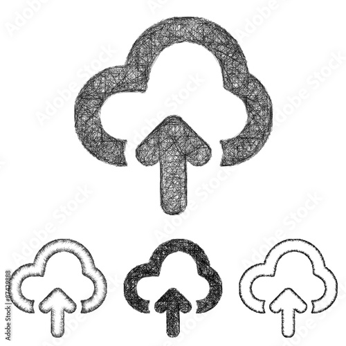 Cloud upload icon design set - sketch line art