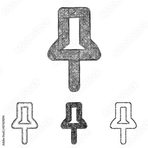 Pin icon design set - sketch line art
