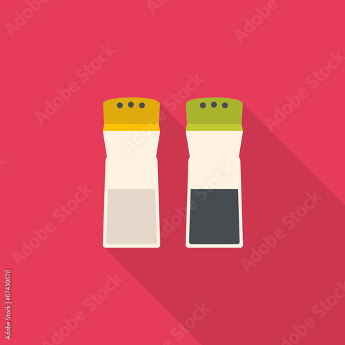 kitchenware pepper and salt bottle flat design with long shadow.