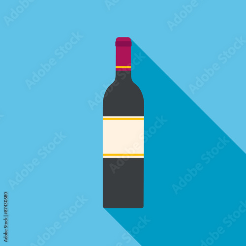 Wine bottle vector flat icon with long shadow..