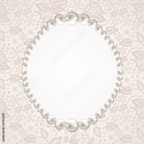 pearl frame on lace background