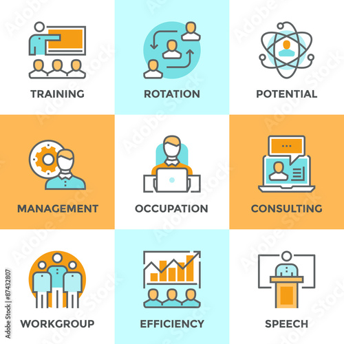 Corporate management line icons set