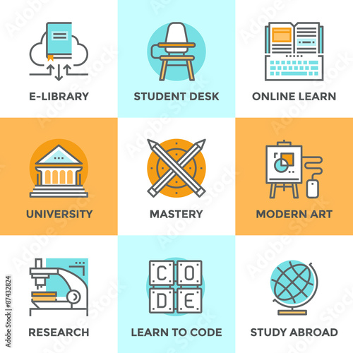 Learn and study line icons set