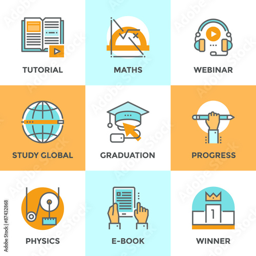 Education and study line icons set