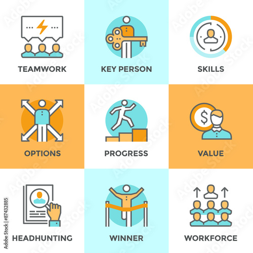 Personal progress line icons set
