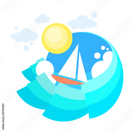 Sail Yacht Boat Sea, Icon Sailing Ocean Vaction Logo, Marine © mast3r