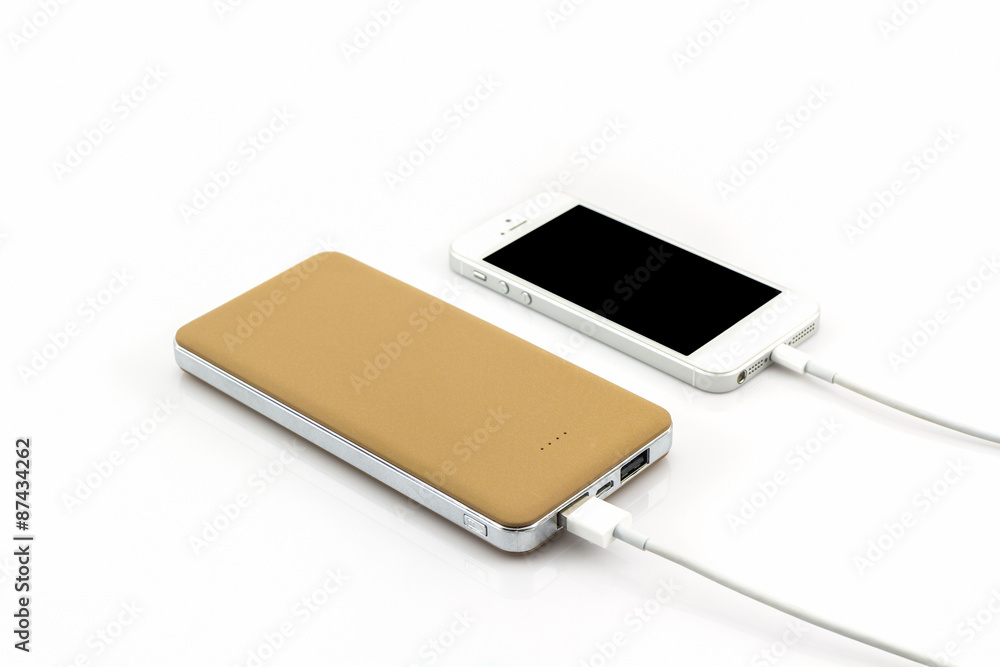 Yellow power bank USB cable for smartphone . Yellow power bank USB cable for smartphone .