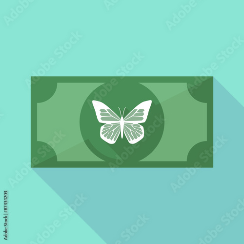 Long shadow banknote icon with a butterfly