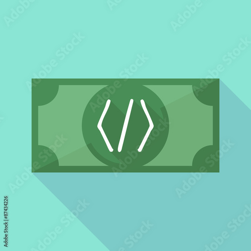 Long shadow banknote icon with a code sign