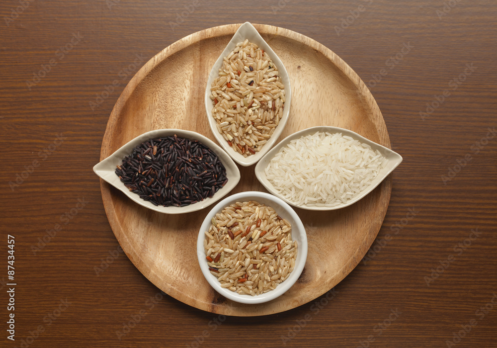 Rice set on wooden plate Rice set on wooden plate
