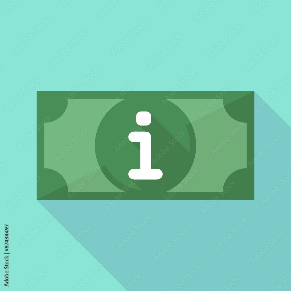 Long shadow banknote icon with an info sign Long shadow banknote icon with an info sign