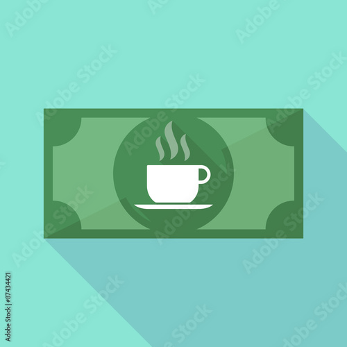 Long shadow banknote icon with a cup of coffee