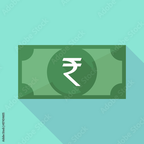Long shadow banknote icon with a rupee sign