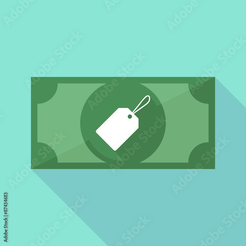 Long shadow banknote icon with a label