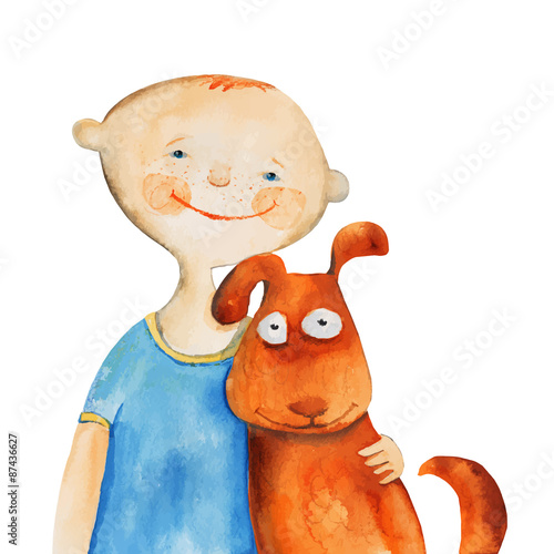 Boy with dog. Vector