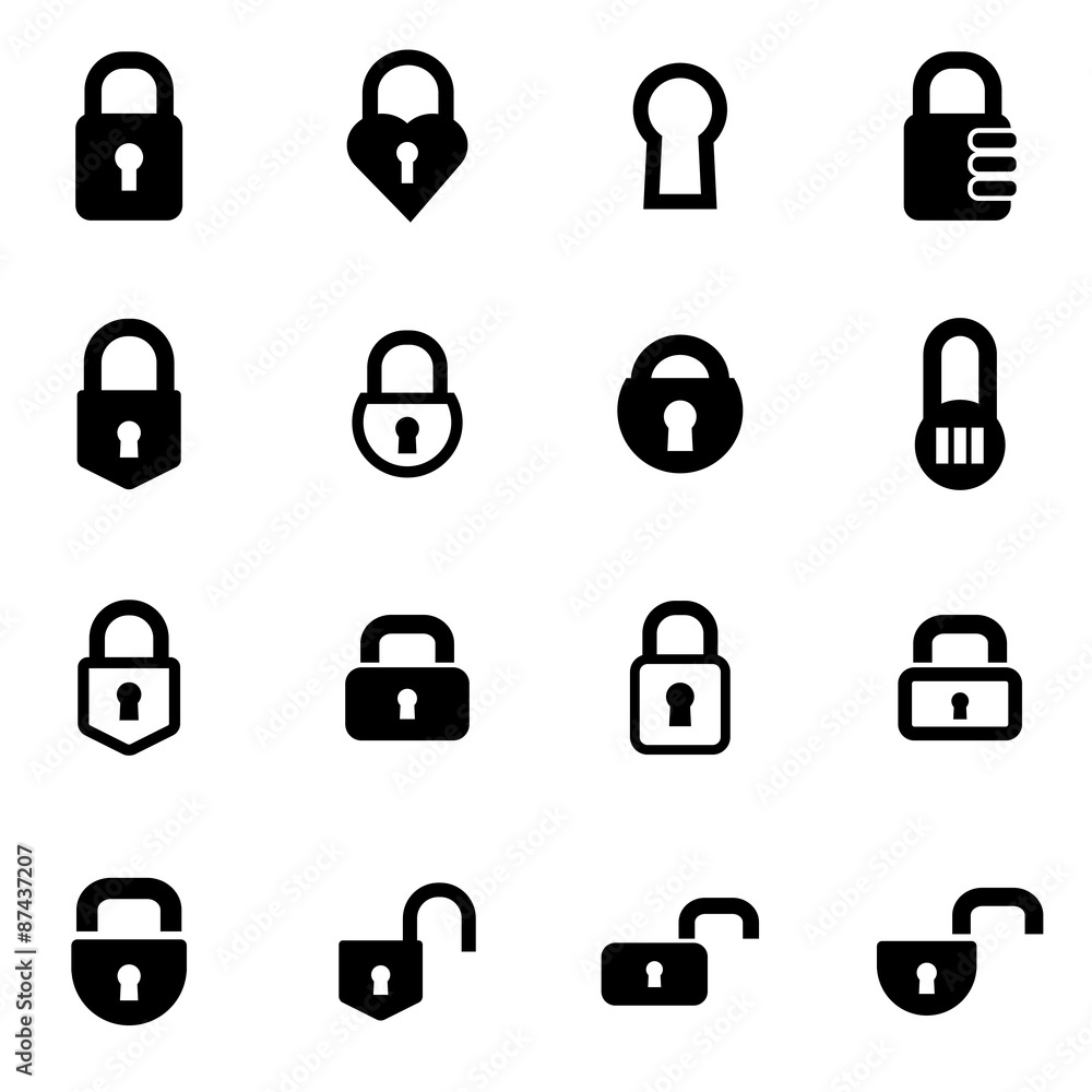 Vector black locks icon set Vector black locks icon set